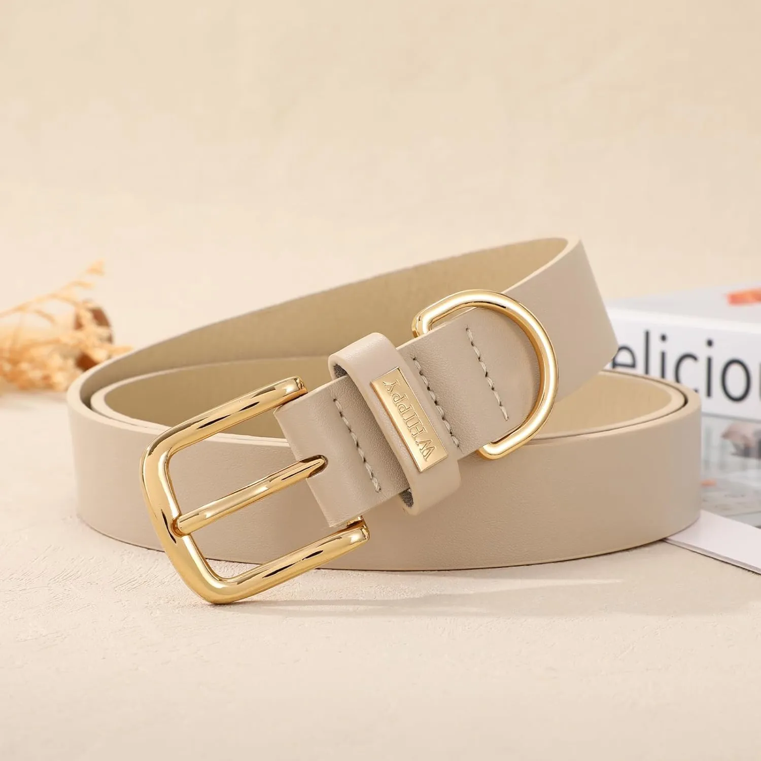 WHIPPY Women Leather Belt Fashion Ladies Waist Belt with Gold Buckle Casual Leather Belt for Jeans Pants Dresses