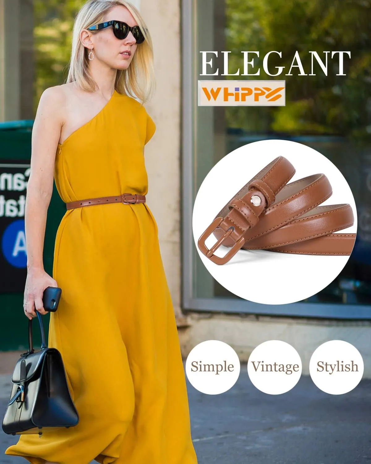 WHIPPY Women Skinny Leather Belt Thin Waist Jeans Belt for Pants in Pin Buckle Belt