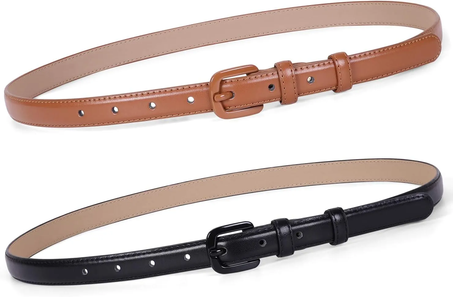 WHIPPY Women Skinny Leather Belt Thin Waist Jeans Belt for Pants in Pin Buckle Belt
