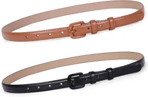 WHIPPY Women Skinny Leather Belt Thin Waist Jeans Belt for Pants in Pin Buckle Belt