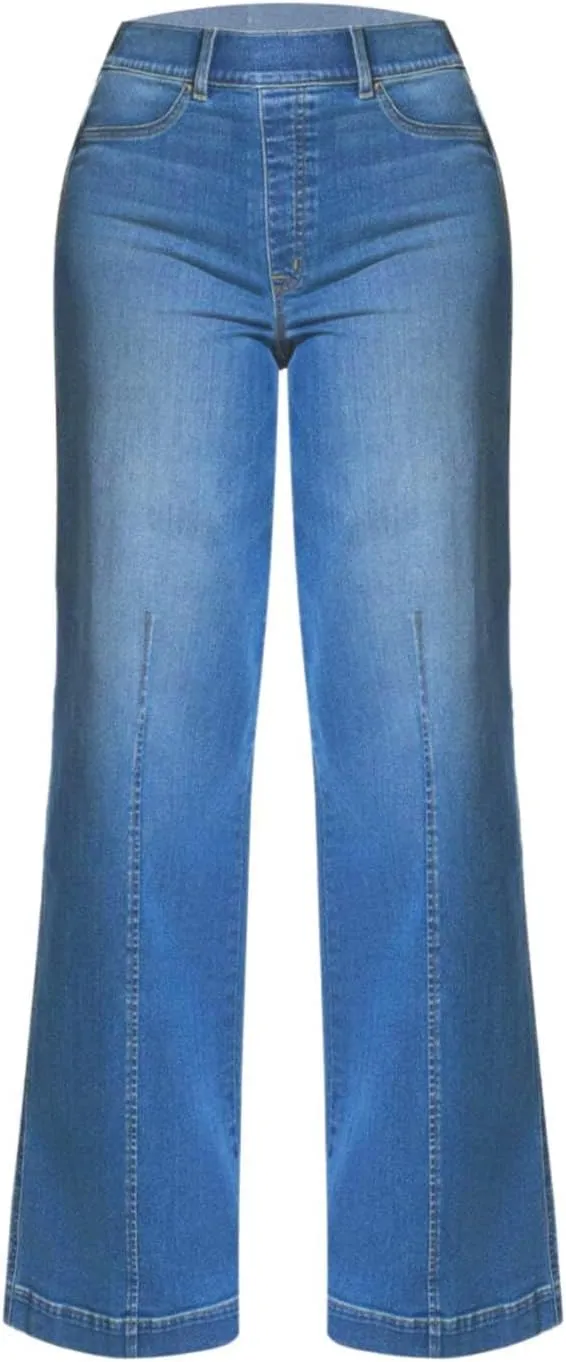 Wide Leg Jeans for Women Trendy High Waisted Stretchy Denim Pants Pull On Seamed Front Loose Fit Casual Jeans 2025