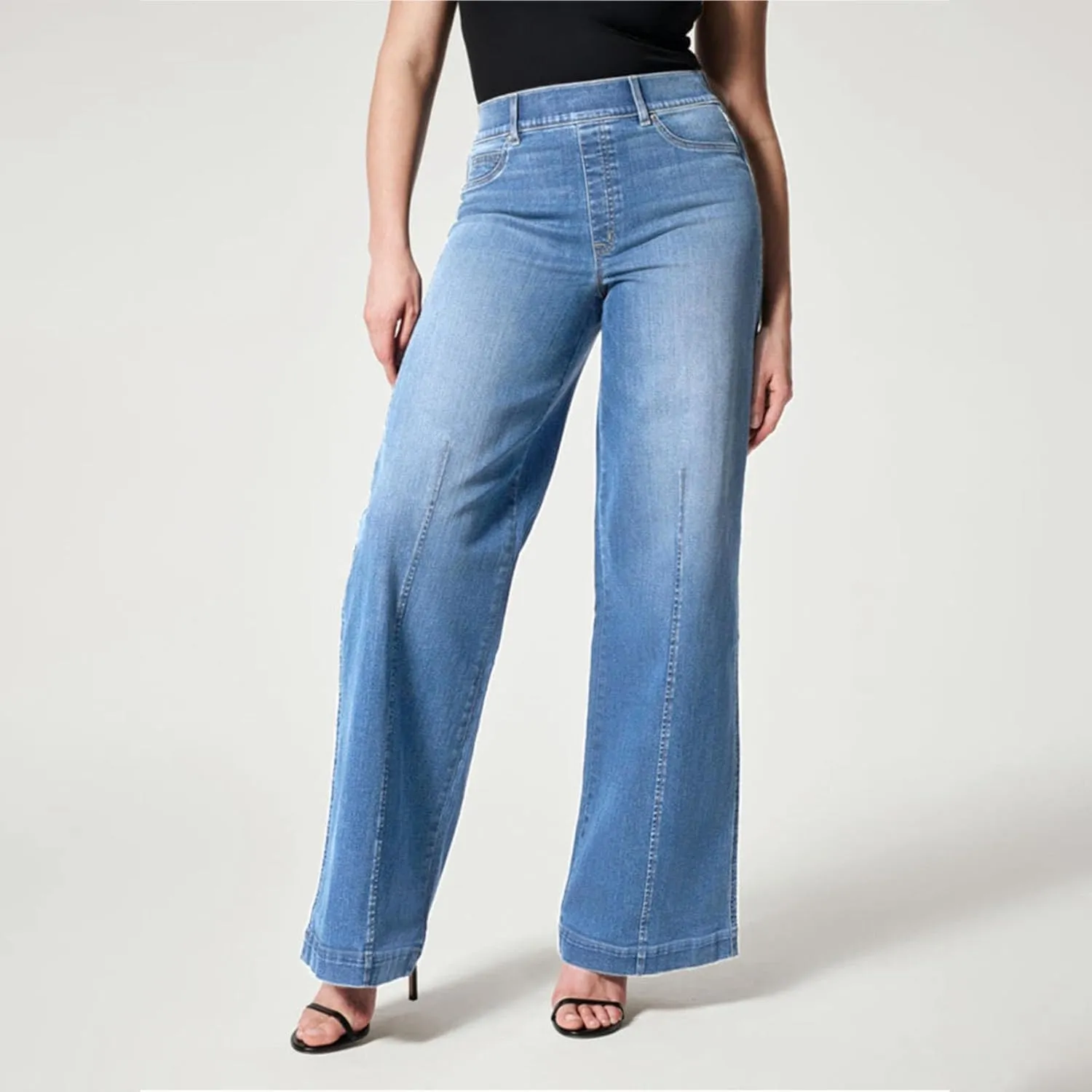 Wide Leg Jeans for Women Trendy High Waisted Stretchy Denim Pants Pull On Seamed Front Loose Fit Casual Jeans 2025