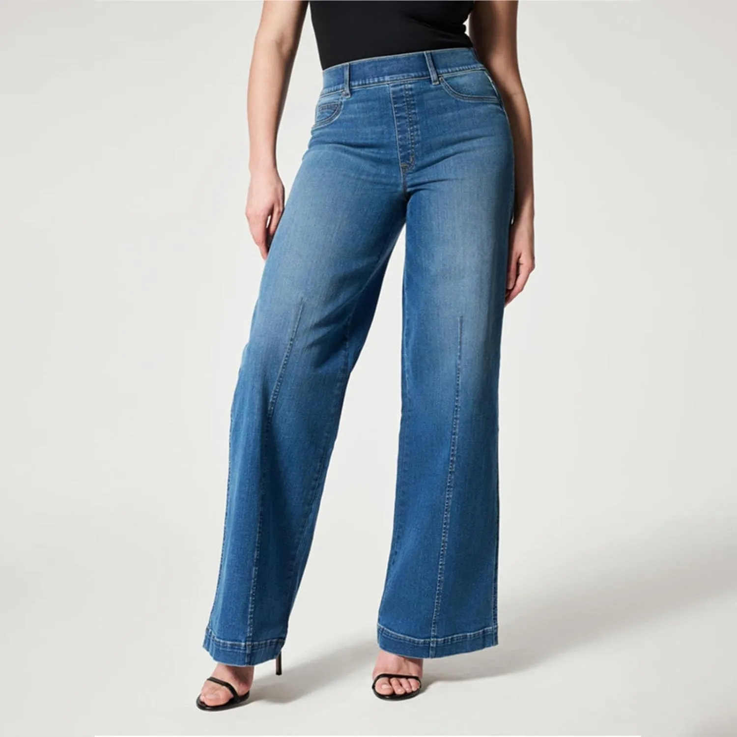 Wide Leg Jeans for Women Trendy High Waisted Stretchy Denim Pants Pull On Seamed Front Loose Fit Casual Jeans 2025