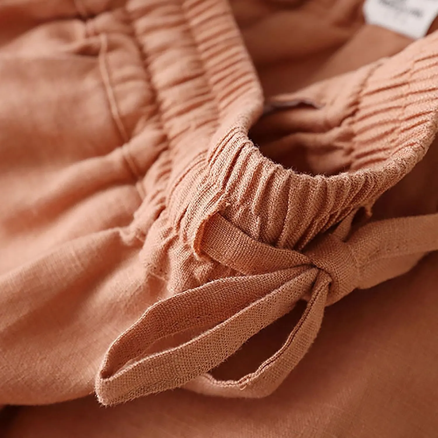 Wide Leg Linen Pants for Women Casual Drawstring Elastic Waisted Palazzo Pants Flowy Summer Beach Trousers with Pockets