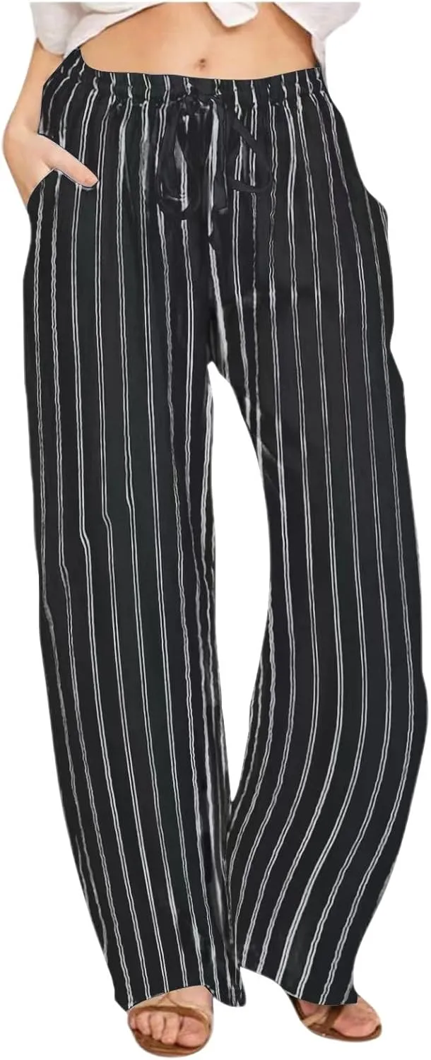 Wide Leg Pants Woman Summer Lightweight 2025 Casual Elastic Waist Palazzo Pants Flowy Soft Drawstring Trousers