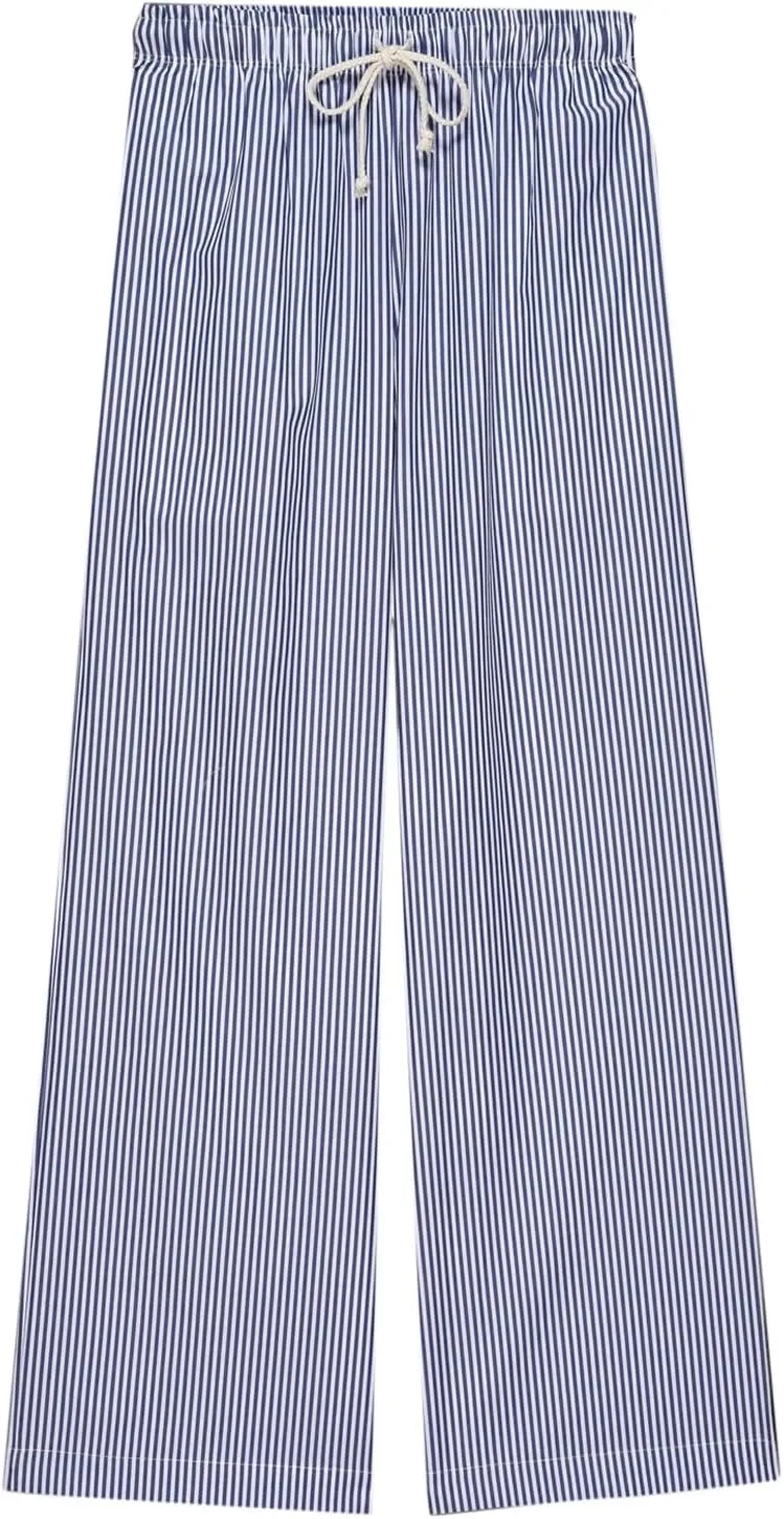 Wide Leg Pants Women Y2K Drawstring High Waisted Striped Straight Leg Trousers Trendy Baggy Pants with Pockets