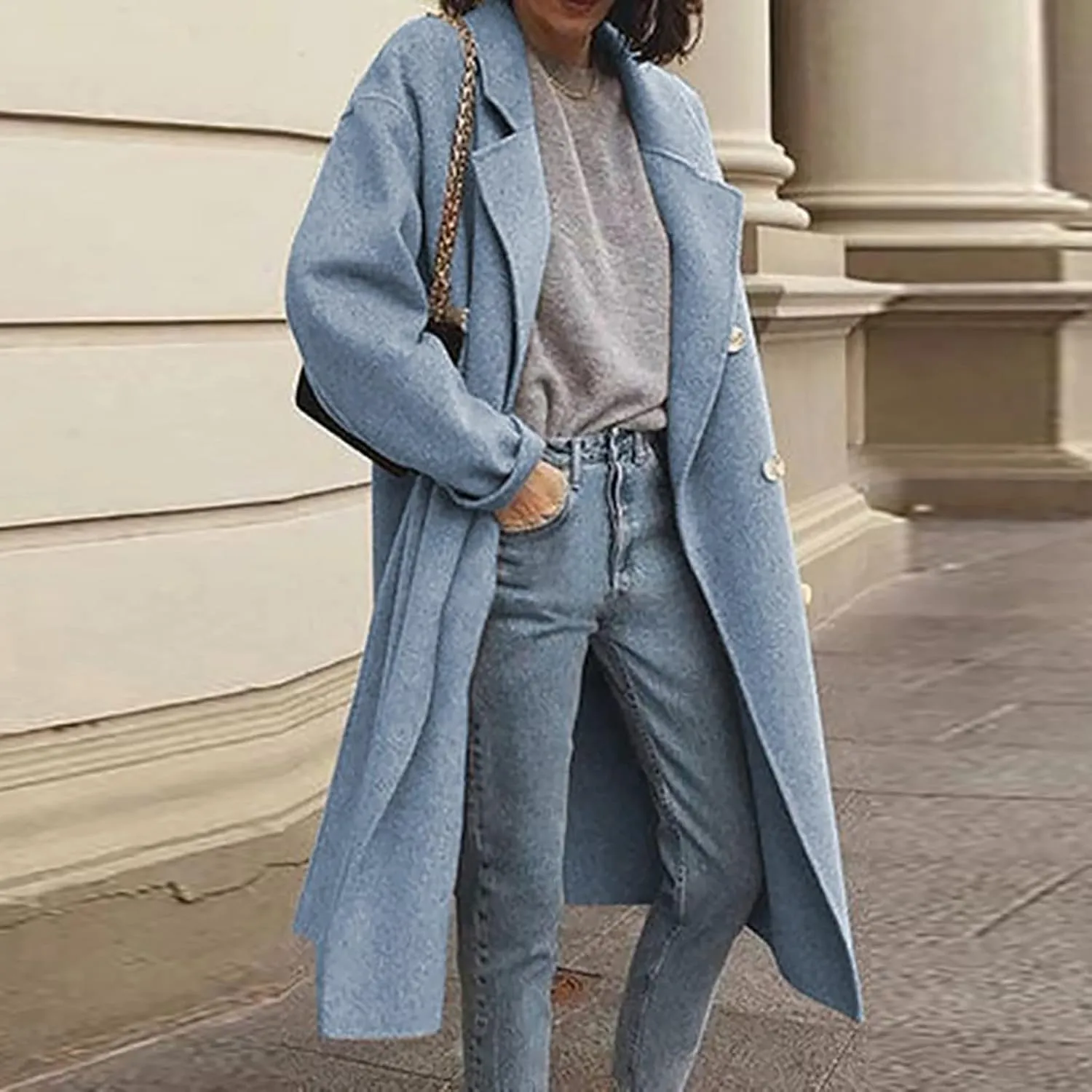 Winter Trench Coats for Women Double Breasted Thick Long Wool Coat Notch Lapel Overcoats Slim Pea Jacket With Belts