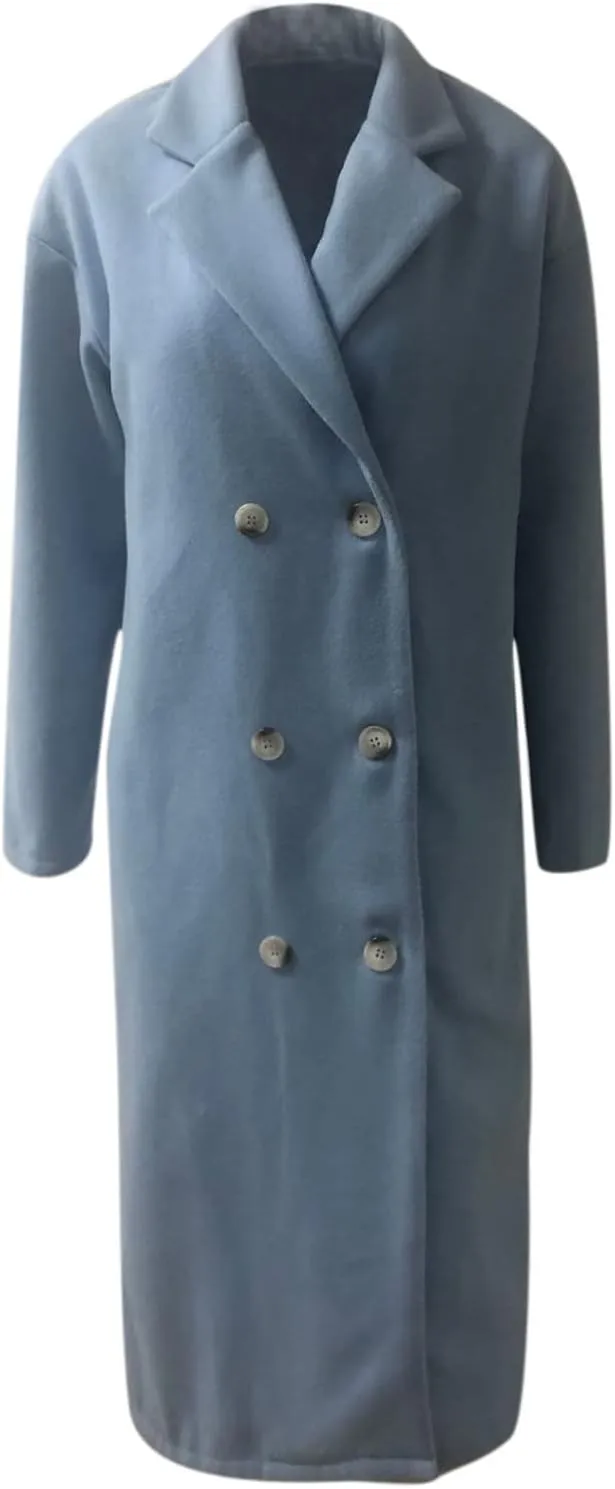 Winter Trench Coats for Women Double Breasted Thick Long Wool Coat Notch Lapel Overcoats Slim Pea Jacket With Belts