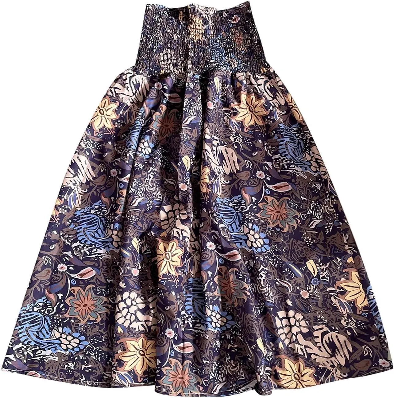 Women 2024 Summer Spring Floral Ethnic Long Skirts Casual Elastic High Waist Pleated Swing A Line Boho Beach Maxi Skirt