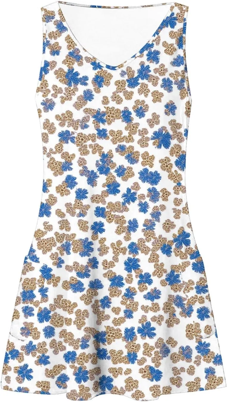 Women Basic Strap Cami Slip Mini Dress Summer Sleeveless V Neck Dresses Boho Floral Backless Short Camisoles Sundress