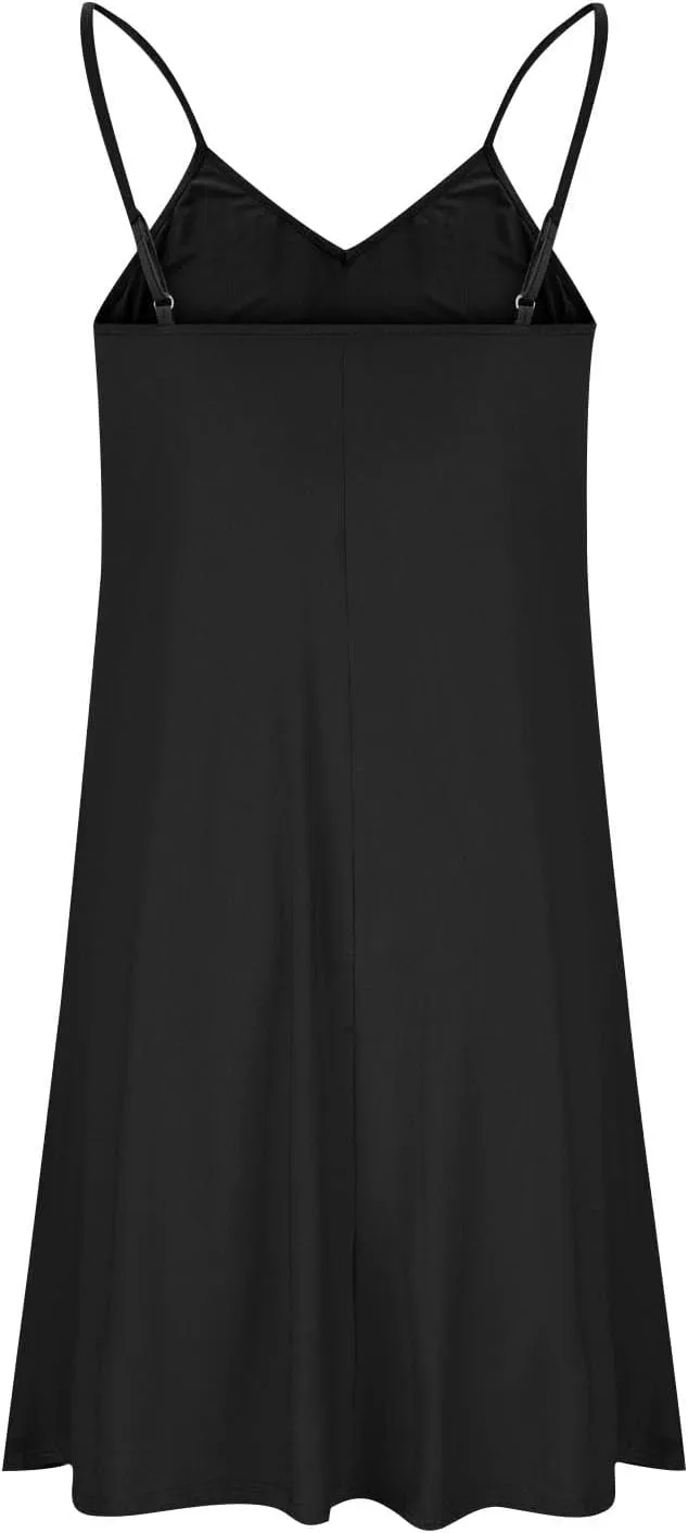 Women Basic Strap Cami Slip Mini Dress Summer Sleeveless V Neck Dresses Boho Floral Backless Short Camisoles Sundress