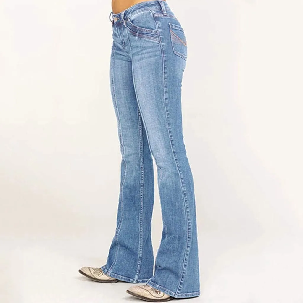 Women Bell Bottom Jeans Mid Waisted Flare Jeans Stretch Bootcut Jeans with Classic Wide Leg Denim Pants