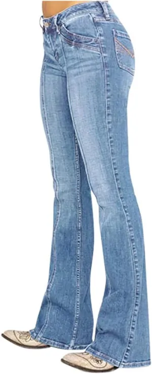 Women Bell Bottom Jeans Mid Waisted Flare Jeans Stretch Bootcut Jeans with Classic Wide Leg Denim Pants