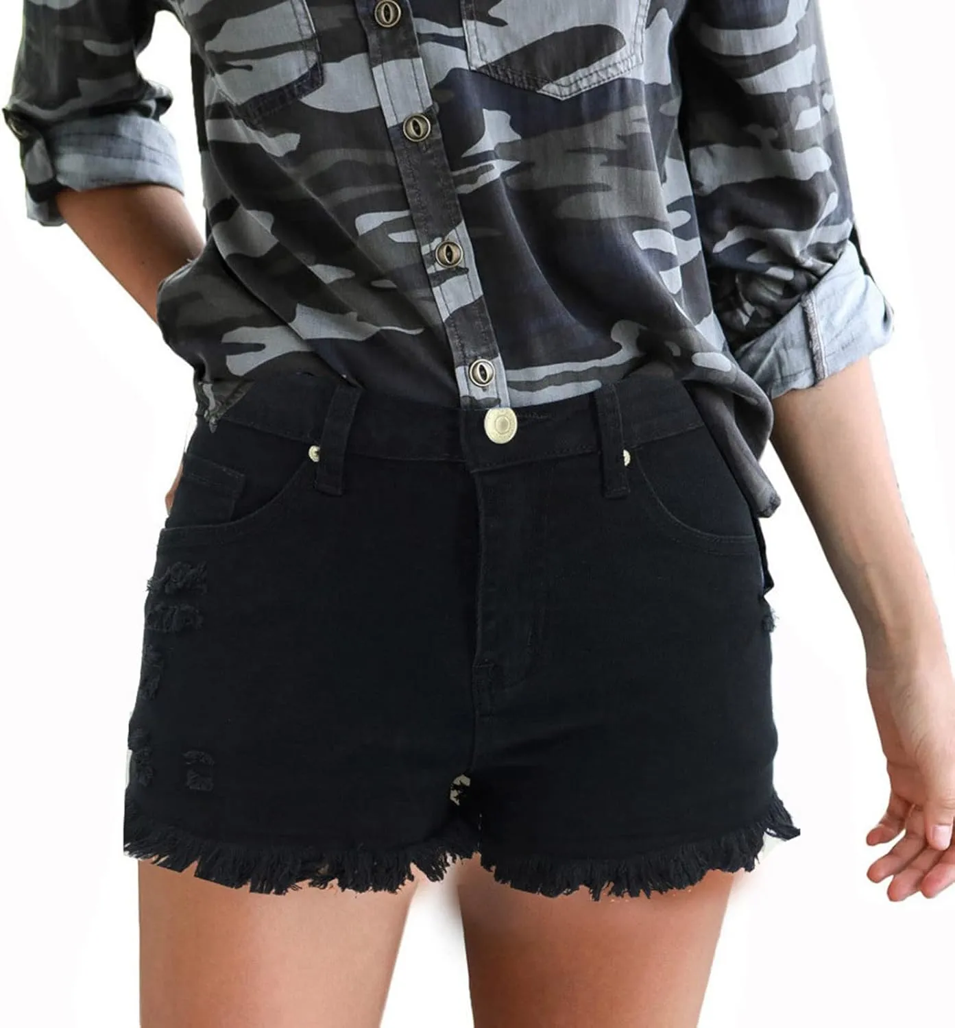 Women Destroyed Denim Pants Shorts High Waisted Raw Hem Jean Shorts Sexy Ripped Jean Stretch Distressed Denim Short