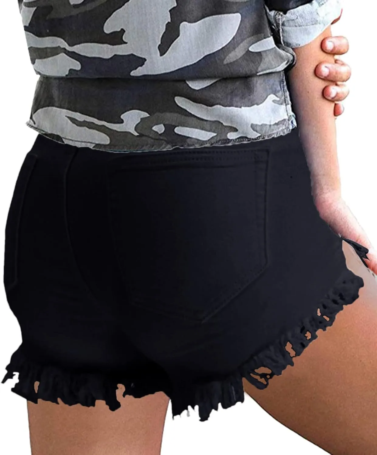 Women Destroyed Denim Pants Shorts High Waisted Raw Hem Jean Shorts Sexy Ripped Jean Stretch Distressed Denim Short