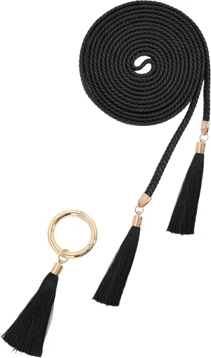 Women Girls Braided Waist Tie Belt/Rope with Tassel Wrap Cloth Belts for Dress Pants