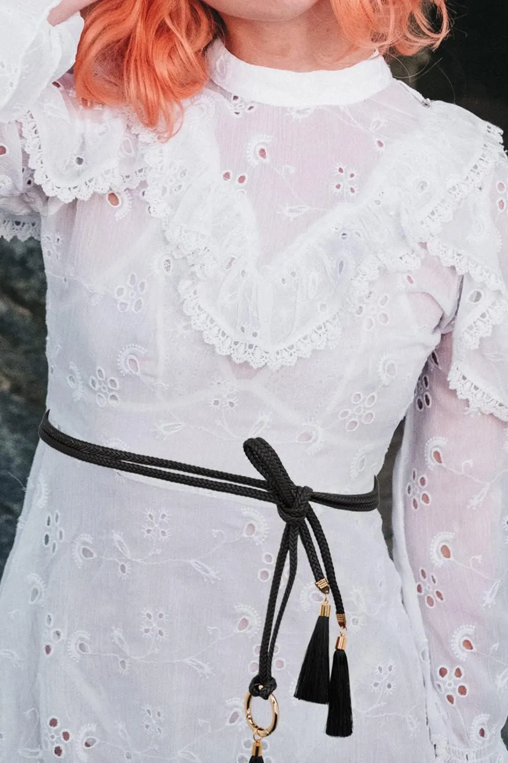 Women Girls Braided Waist Tie Belt/Rope with Tassel Wrap Cloth Belts for Dress Pants