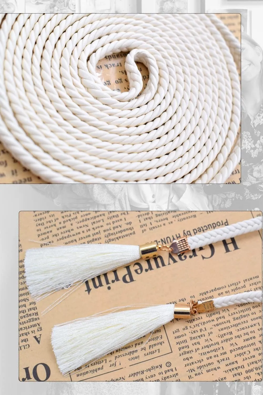 Women Girls Braided Waist Tie Belt/Rope with Tassel Wrap Cloth Belts for Dress Pants