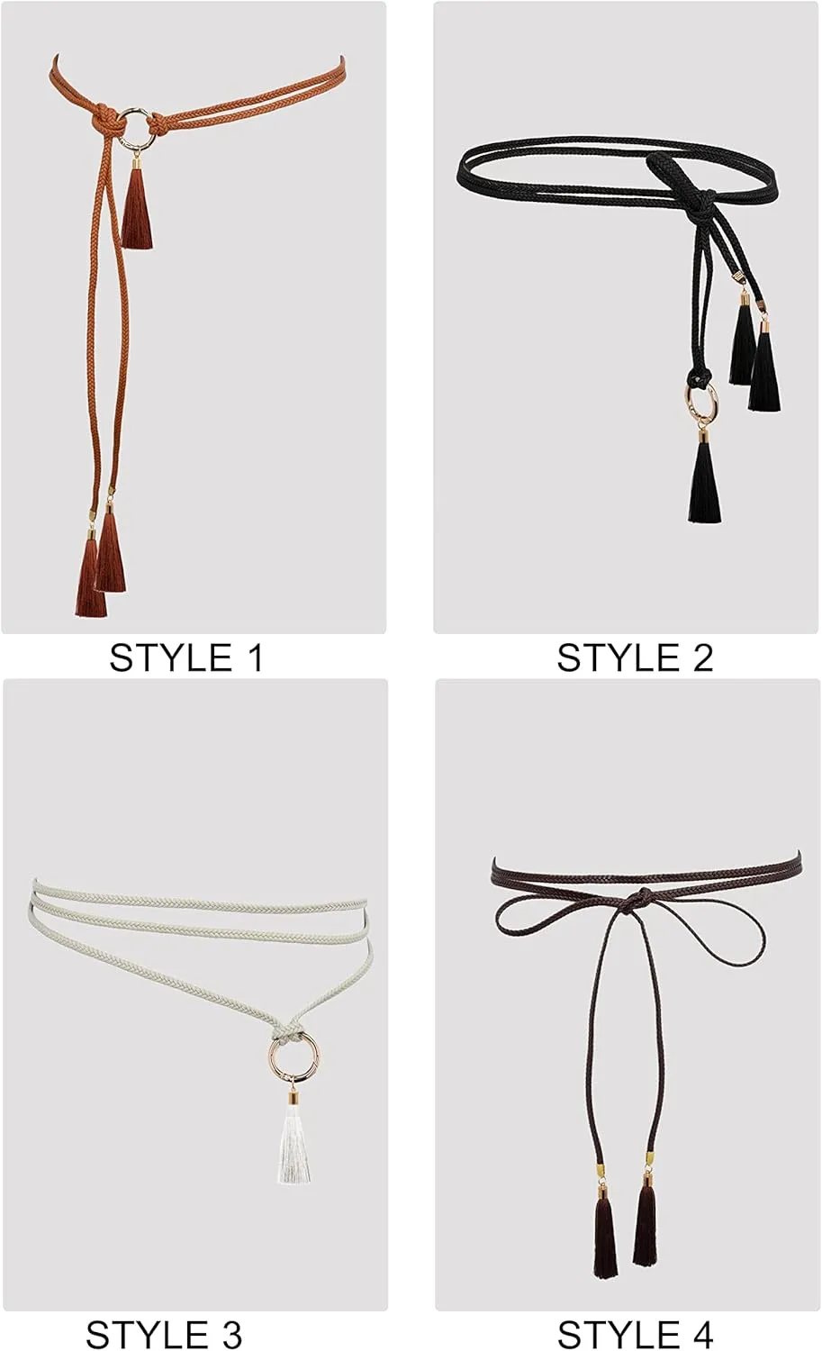 Women Girls Braided Waist Tie Belt/Rope with Tassel Wrap Cloth Belts for Dress Pants