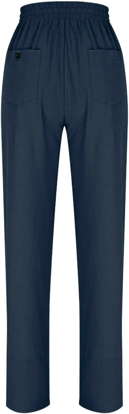 Women High Waisted Pants with Pockets Straight Leg Casual Trousers Pants Beach Summer Pants Loose Vacation Pants