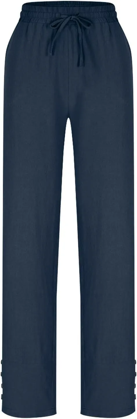 Women High Waisted Pants with Pockets Straight Leg Casual Trousers Pants Beach Summer Pants Loose Vacation Pants
