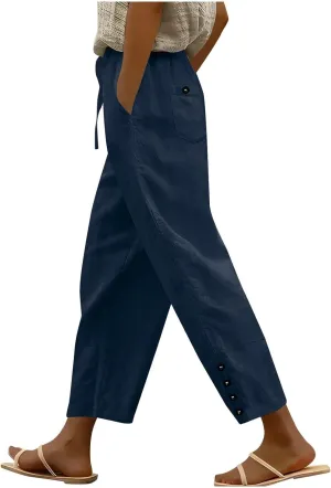 Women High Waisted Pants with Pockets Straight Leg Casual Trousers Pants Beach Summer Pants Loose Vacation Pants