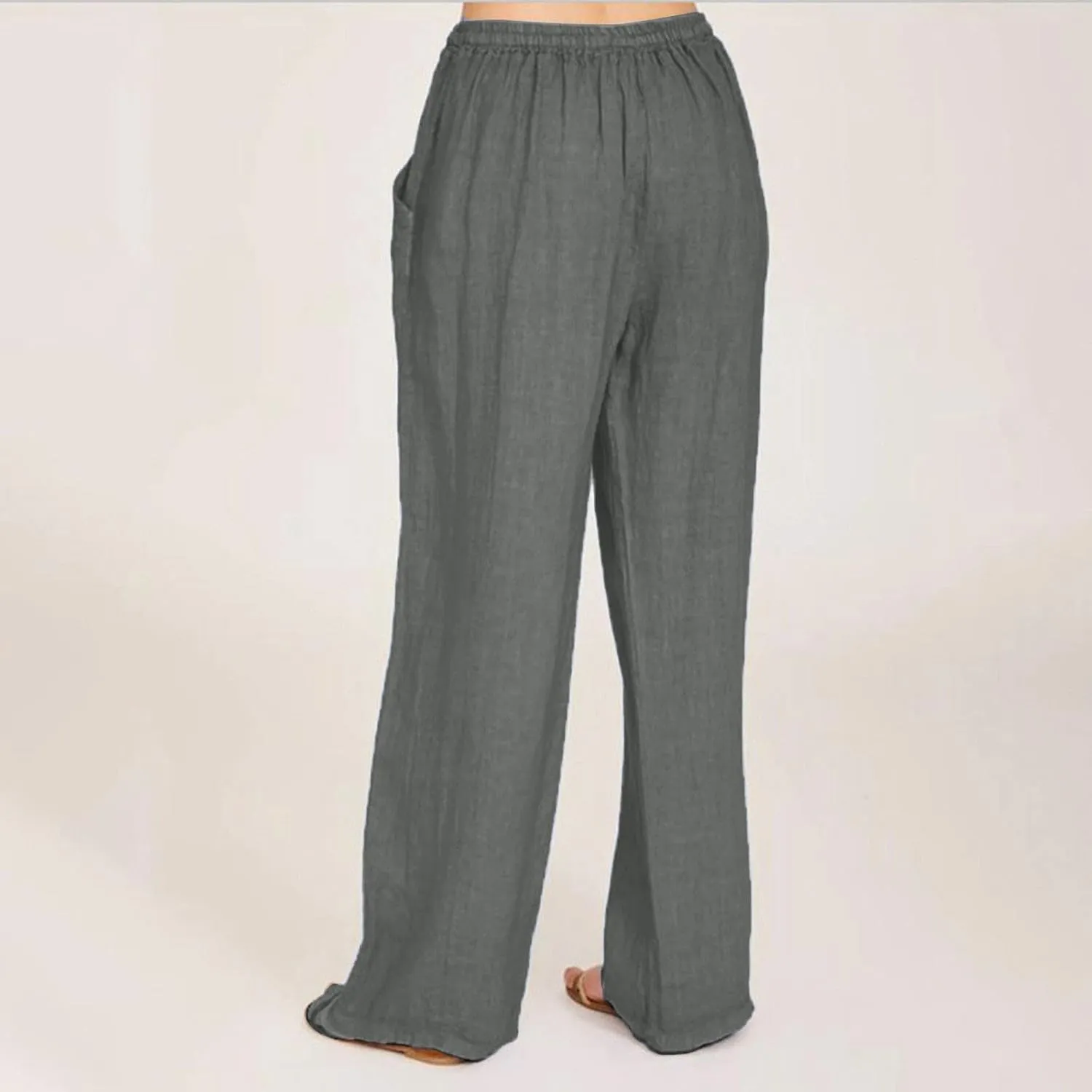 Women Linen Pants Summer Casual Beach Pants Drawstring High Waisted Wide Leg Pants Loose Trousers with Pockets