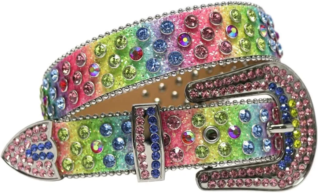 Women Rhinestones Belt Vintage Cowgirl Cowboy Pin Buckle Crystal Studded Belt Men
