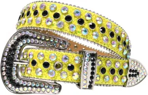 Women Rhinestones Belt Vintage Cowgirl Cowboy Pin Buckle Crystal Studded Belt Men