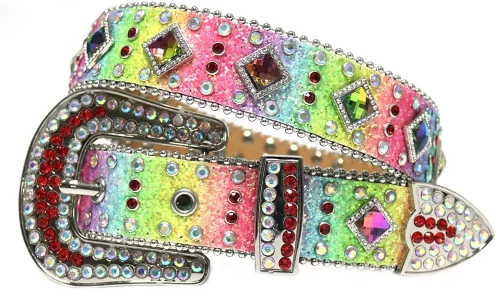 Women Rhinestones Belt Vintage Cowgirl Cowboy Pin Buckle Crystal Studded Belt Men