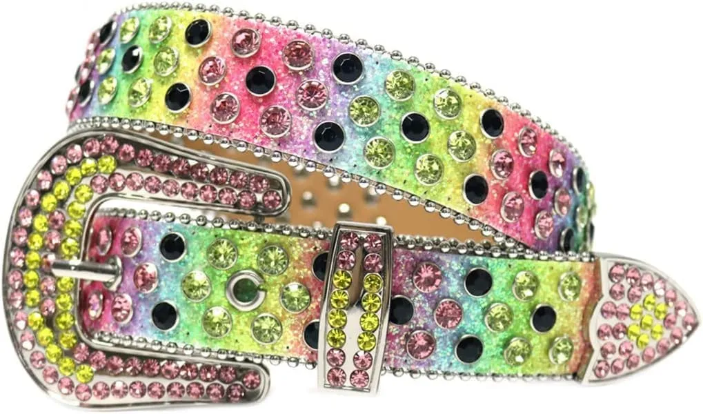 Women Rhinestones Belt Vintage Cowgirl Cowboy Pin Buckle Crystal Studded Belt Men