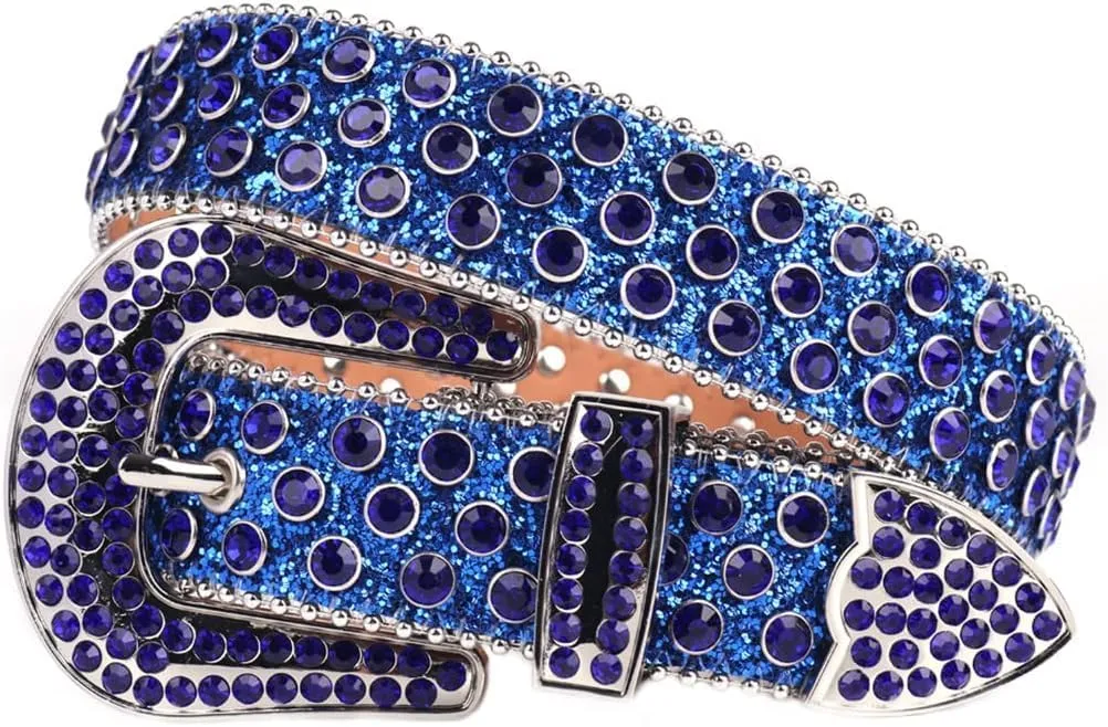 Women Rhinestones Belt Vintage Cowgirl Cowboy Pin Buckle Crystal Studded Belt Men