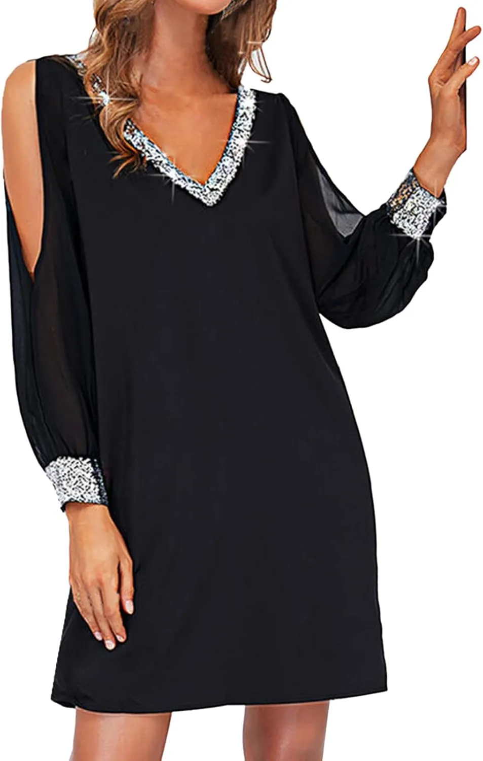 Women Sexy Sequin Dresses Long Sleeve Sparkly Glitter Ruched Bodycon Dress Party Night Out Club Dresses
