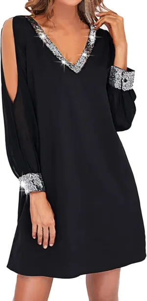 Women Sexy Sequin Dresses Long Sleeve Sparkly Glitter Ruched Bodycon Dress Party Night Out Club Dresses