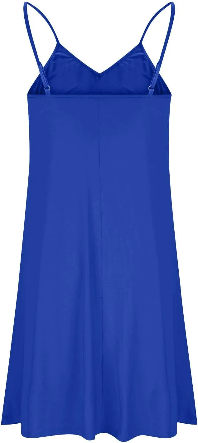 Women Sleeveless Spaghetti Strap Loose Fit Dresses for Women V Neck Plain Midi Knee High Summer Fall Dresses 2025
