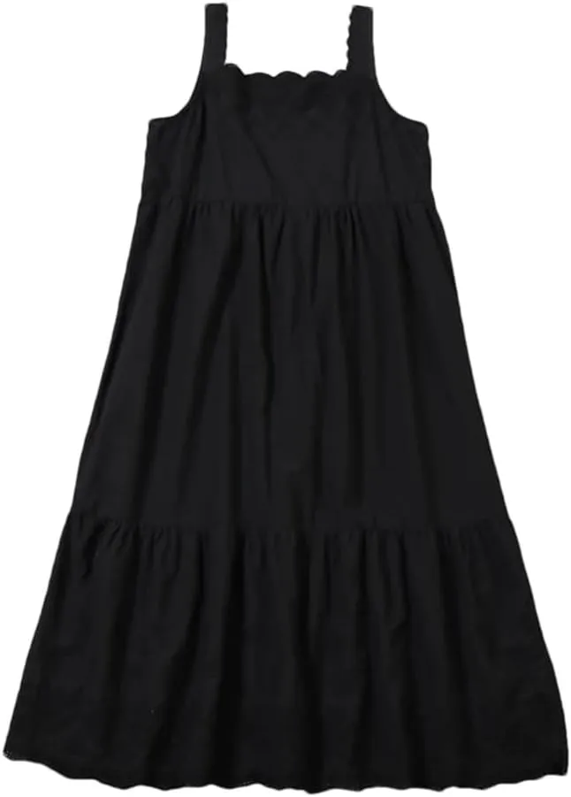 Women Solid Color Slip O-Neck Dress Spring Summer Cotton Lace Sleeveless Loose Dress