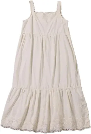 Women Solid Color Slip O-Neck Dress Spring Summer Cotton Lace Sleeveless Loose Dress