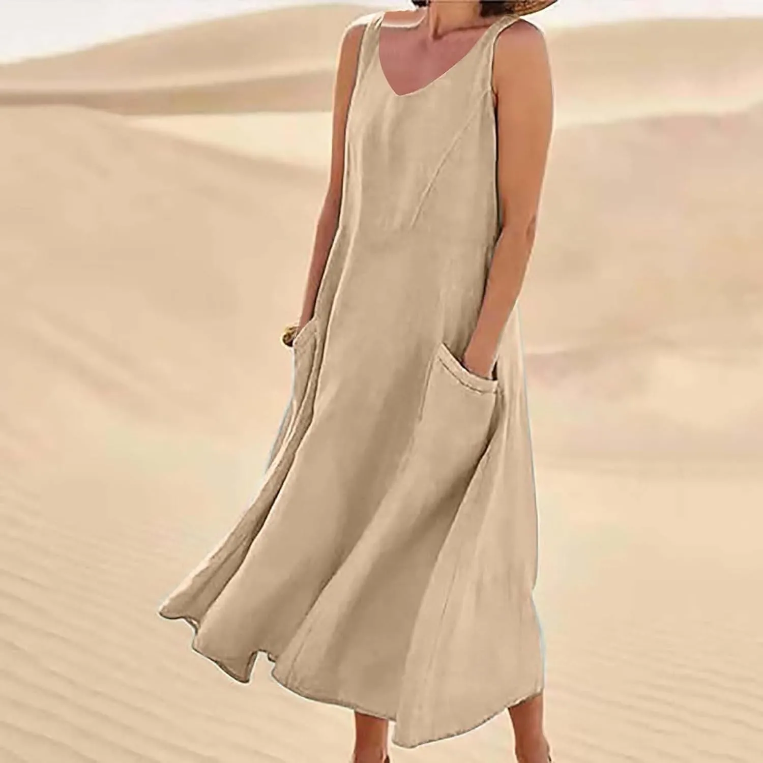 Women Summer Casual Dress 2025 Women's Summer Casual Sleeveless Long Maxi Beach Dress Plus Size Cotton Sundress Sun