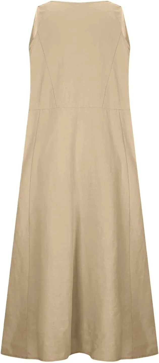 Women Summer Casual Dress 2025 Women's Summer Casual Sleeveless Long Maxi Beach Dress Plus Size Cotton Sundress Sun