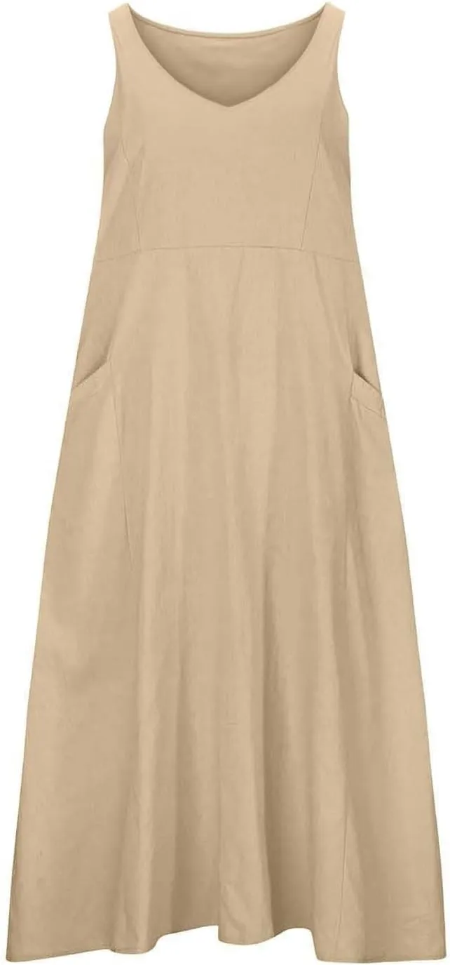 Women Summer Casual Dress 2025 Women's Summer Casual Sleeveless Long Maxi Beach Dress Plus Size Cotton Sundress Sun