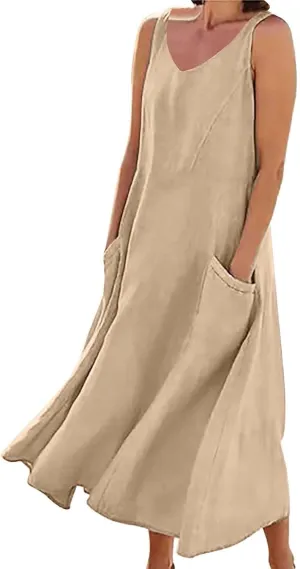 Women Summer Casual Dress 2025 Women's Summer Casual Sleeveless Long Maxi Beach Dress Plus Size Cotton Sundress Sun