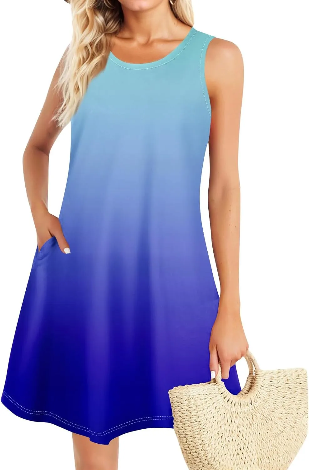 Women Summer Sundress Tank Dresses Spring Boho Dress Cover Up Sleeveless Floral Graphic Swing Vest Dressy with Pocket