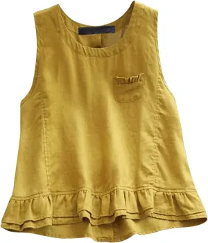 Women Tank Tops Fashion 2025 Ruffled Sleeveless Solid Color Comfy Shirts Vest Round Neck Summer Vacation Camisole