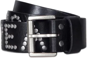 Women's 1.5 Inch Peace Rocks Studded Leather Belt, Roller Buckle, Adjustable Sizing, Black, M