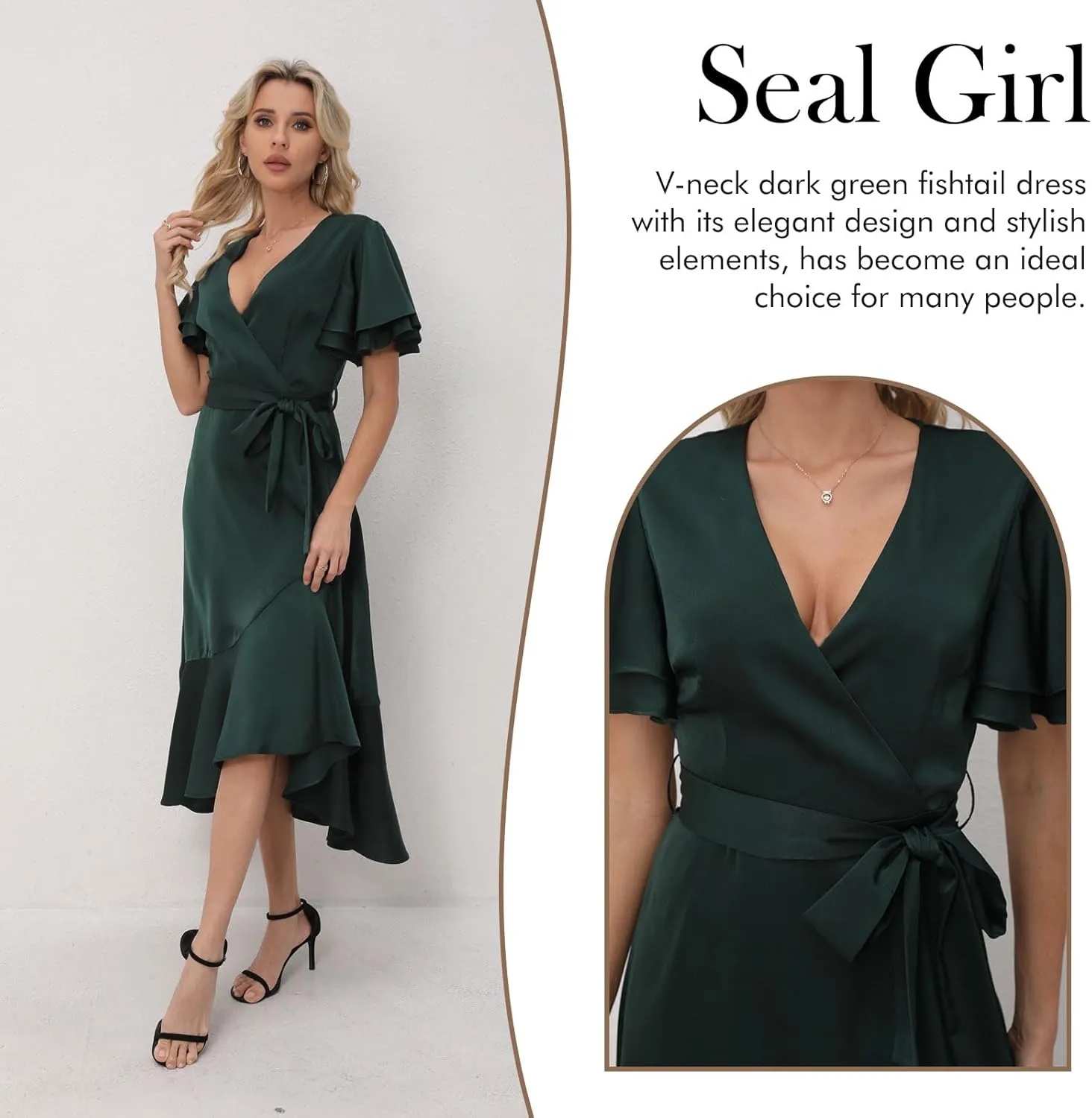 Women's 2025 Summer Cross Midi Dress Casual Boho Deep V Neck Short Sleeve Ruffle Hem Semi-Formal Dress