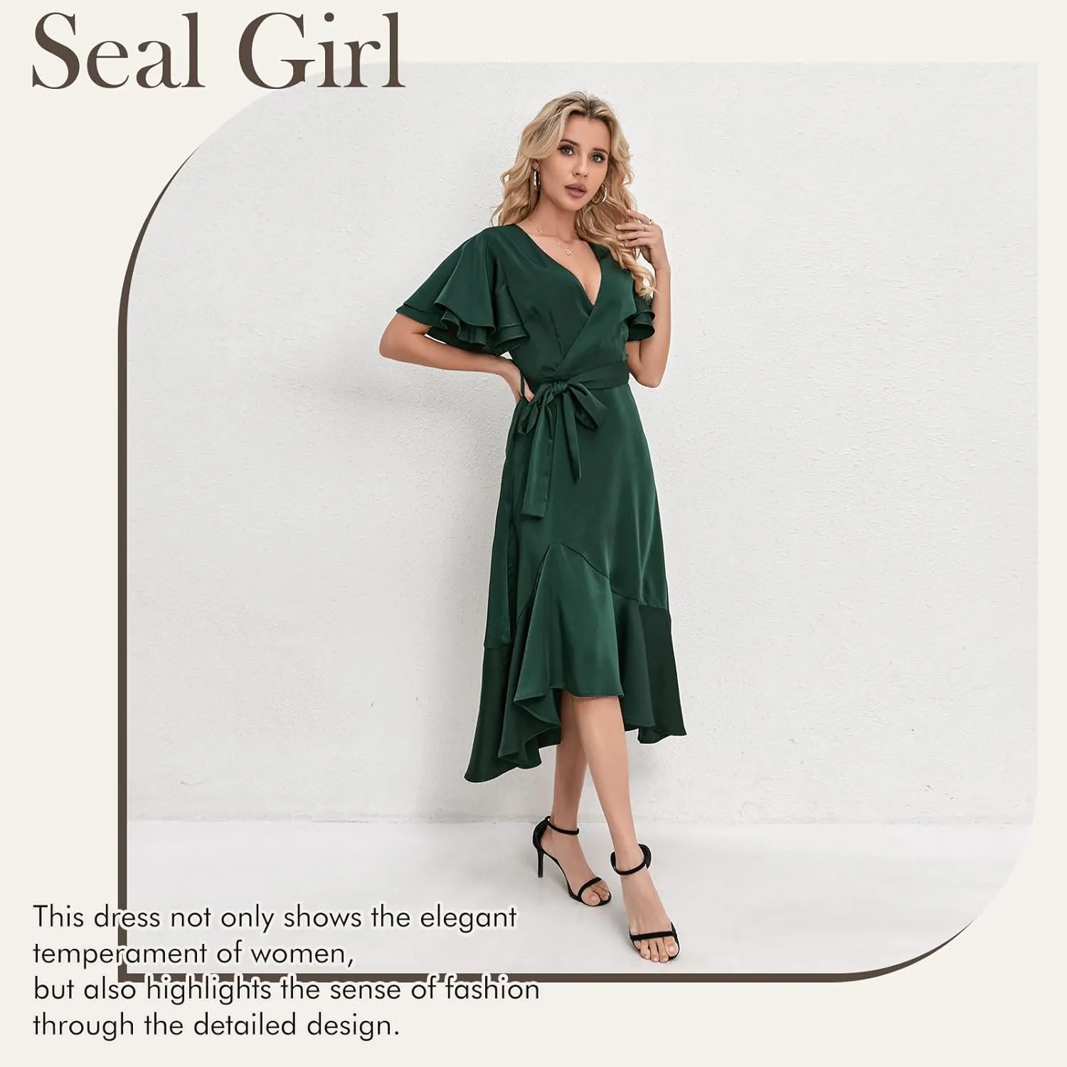 Women's 2025 Summer Cross Midi Dress Casual Boho Deep V Neck Short Sleeve Ruffle Hem Semi-Formal Dress