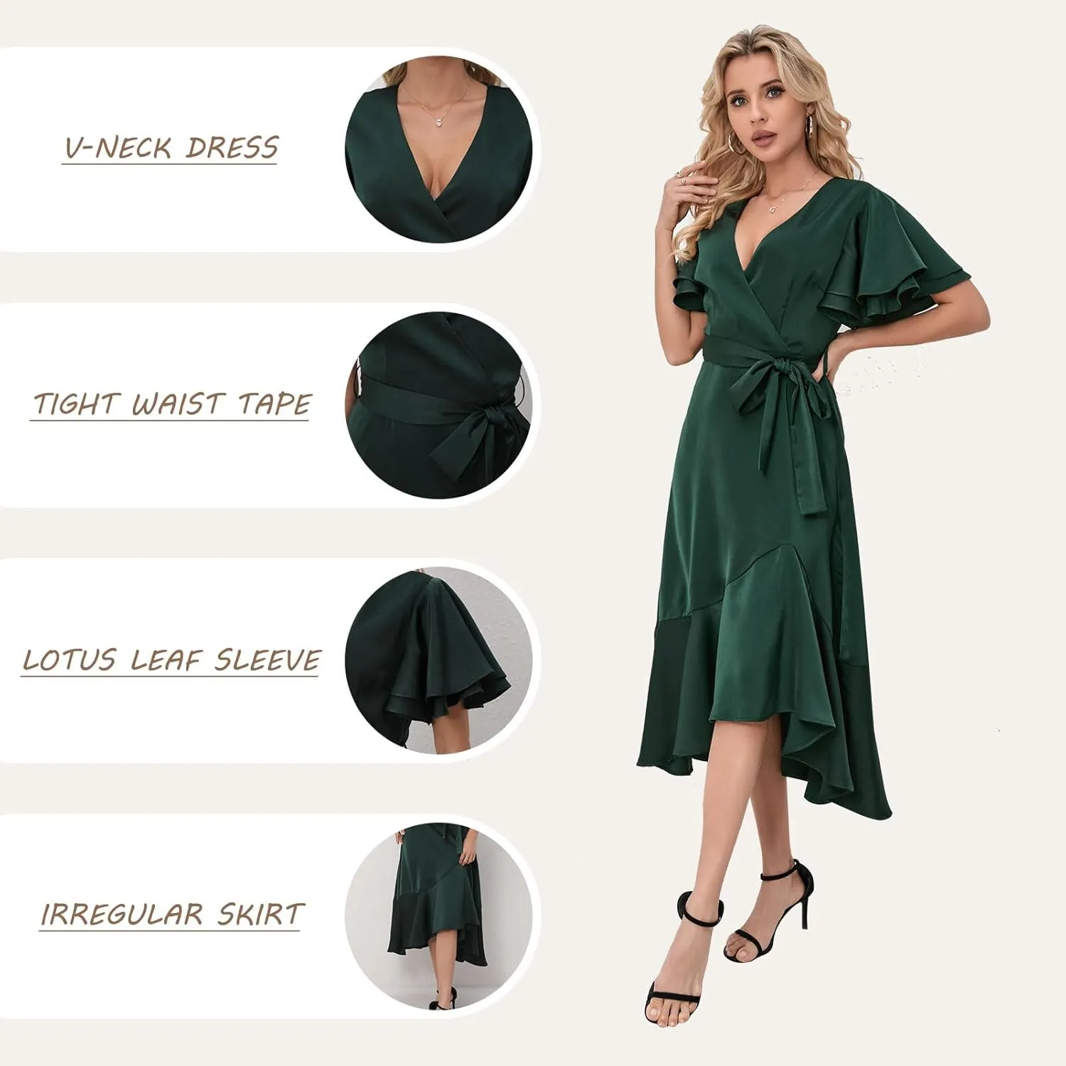 Women's 2025 Summer Cross Midi Dress Casual Boho Deep V Neck Short Sleeve Ruffle Hem Semi-Formal Dress