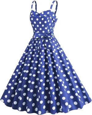 Women's 2025 Summer Floral Boho Dress Spaghetti with Polka Dot Tank Top Pleats Casual Spring Sleeveless Sundress