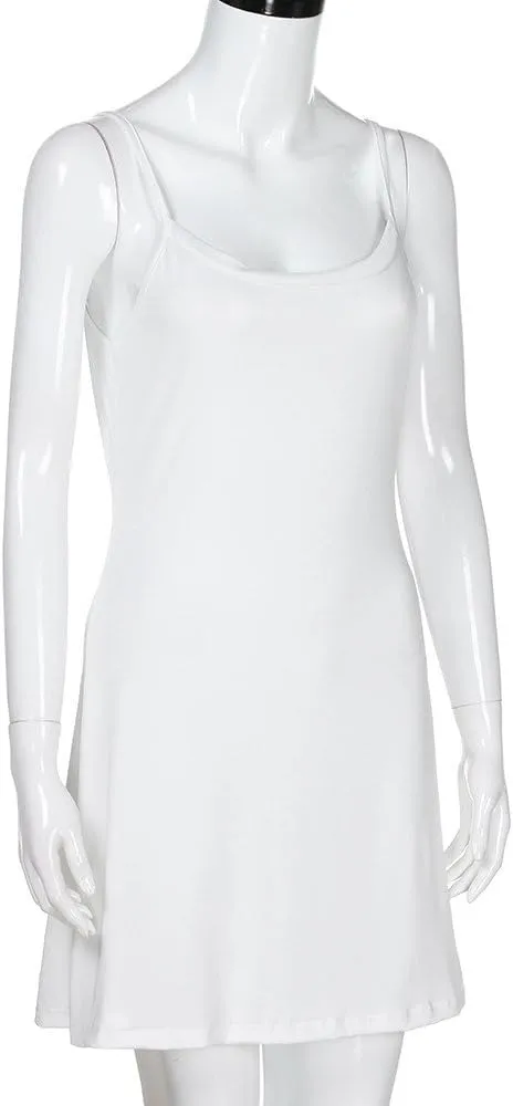 Women's Basic Adjustable Spaghetti Strap Cami Slip Mini Dress V Neck Undergarment Nightwear