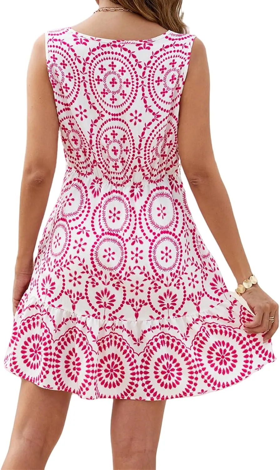 Womens Boho Floral Print Mini Dress Summer V Neck Sleeveless Bathing Suit A Line Sundress Vacation Beach Dress